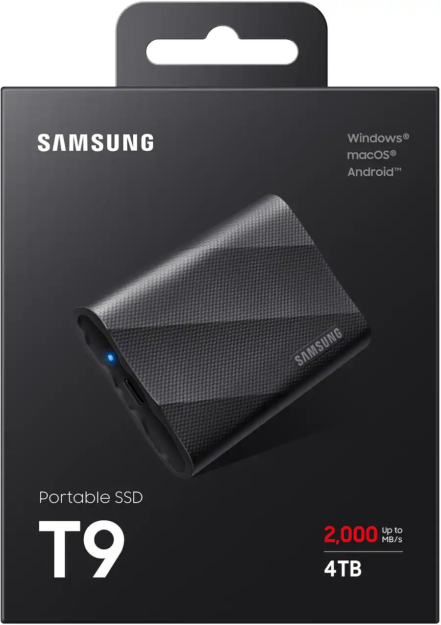 Samsung - T9 Portable SSD 4TB, Up to 2,000MB/s, USB 3.2 Gen2 - Black
